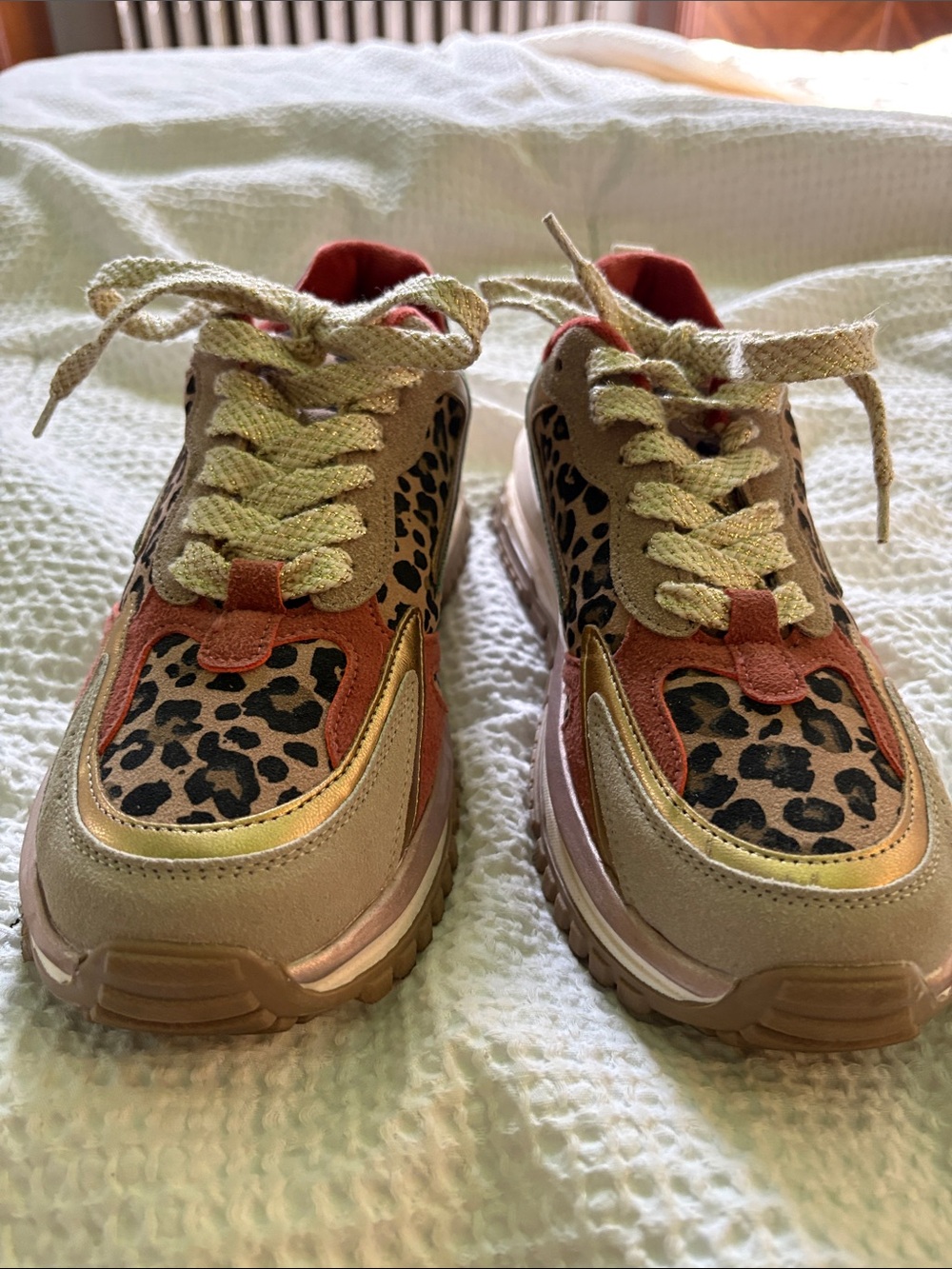 Blowfish Leopard Accent Sneakers with Gold and Tan Details